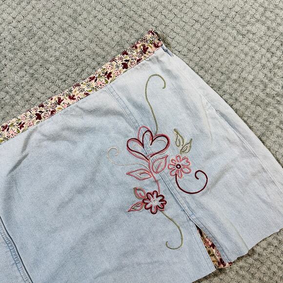 vintage y2k floral ultra micro mini low rise jean skirt cutie cottage core 10 - Picture 2 of 6
